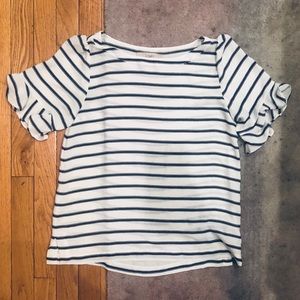 Loft Black&White XS Striped Blouse, Ruffle Sleeve